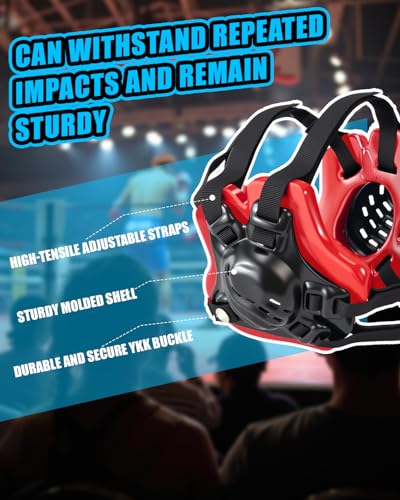 Wrestling Headgear, Youth Wrestling Head Gear with Chin Cup, Sorf Ear Guard for MMA, Jiu-Jitsu (for Users Age 10+) - color: Red