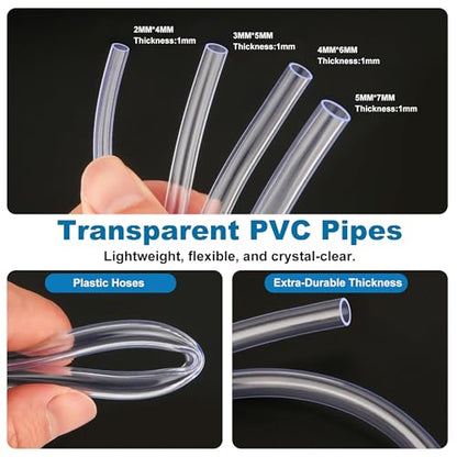 28Pcs PVC Clear Tubing Kit 4 Sizes (2mm 3mm 4mm 5mm ID) + 24PCS Plastic Hose Barb Fittings 6 Sizes (M1.6 M2.4 M3.2 M3.9 M4.8 M5) for Aquarium Fish Tank Air Conditioning Drainage Water Pump - size: 2-5mm ID
