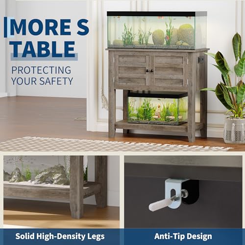 20-29 Gallon Aquarium Stand with Charging Station, Heavy Duty Fish Tank Stand Cabinet Up to 660 LBS, Dual Tier Reptile Turtle Tank Stand with Magnetic Doors, Anti-Tip Aquarium Cabinet Storage Organize