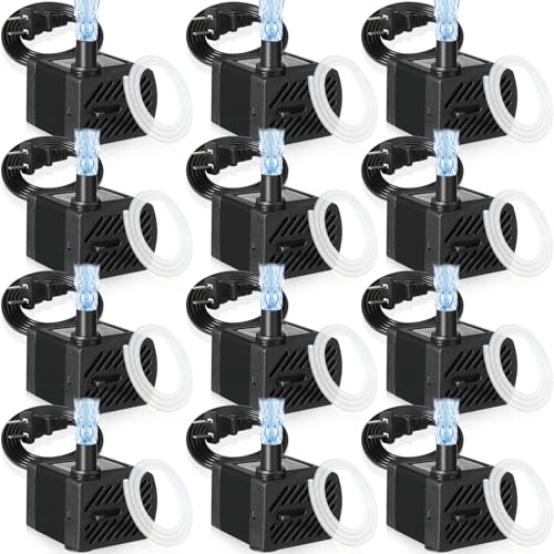 12 Set Mini Fountain Pump 50 GPH 3W Small Submersible Water Pump with 3.3 ft Tube Electric Quiet Aquarium aspirator for Fish Tank, Pond, Pool, Aquariums, Pet Fountain Hydroponics