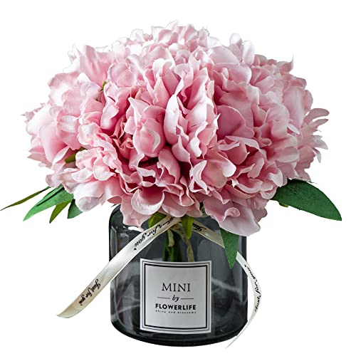 XIAYAN Artificial Flower and Glass Bottle Set, Isn Style, Suitable for Living Room, Dining Table, Office, Wedding, Hotel Banquet and Family Decoration. (Pink Purple)