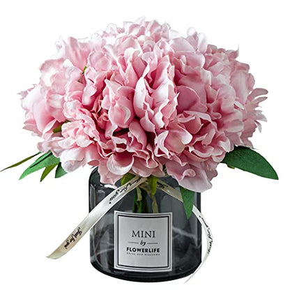 XIAYAN Artificial Flower and Glass Bottle Set, Isn Style, Suitable for Living Room, Dining Table, Office, Wedding, Hotel Banquet and Family Decoration. (Pink Purple)