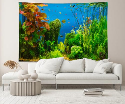 5x4ft Fish Tank Backdrop Aquarium Underwater Grass Leaves Aquatic Plant River Bed Lake Fish Background Diving Holiday Fishing Party Decoration Photo Props Wallpaper