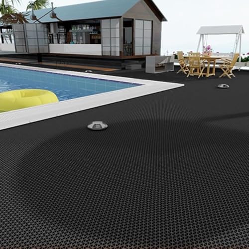 PVC Drainage Floor Mat Non-Slip Commercial Wet Area Mat for Outdoor and Indoor Restaurant Kitchen Bar Swimming Pool Splash Matting Water Drain Flooring Mat (Black, 4FTX16.4FT)