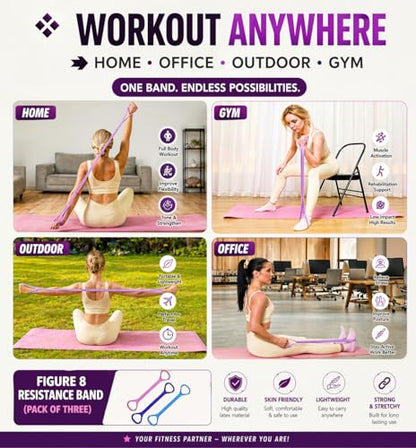 Upgraded 6-Tube Pedal Resistance Band Set with Handles & 3-Pack Figure 8 Exercise Bands, Multifunction Tummy Trimmer Sit Up Pull Rope for Full Body Home Gym Workout, Men Women Fitness Equipment
