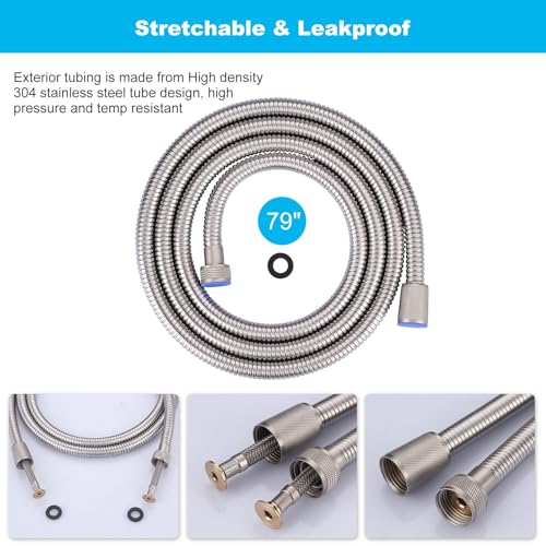 Brushed Nickel Finished Shower Hose, 79 Inch SUS 304 Stainless Steel Extra Long Shower Head Hose Replacement for Pet Bathroom Cleaning - color: Brushed Nickel, size: 79inch