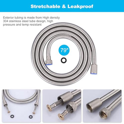 Brushed Nickel Finished Shower Hose, 79 Inch SUS 304 Stainless Steel Extra Long Shower Head Hose Replacement for Pet Bathroom Cleaning - color: Brushed Nickel, size: 79inch