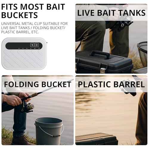 Small Rechargeable Bait Bucket Aerator, Rechargeable Aerator for Fishing,Adjustable 3 Speed 13GPH-32GPH Minnow Bucket Aerator,Intermittent Mode,Quiet Voice, Suitable for Fishing Enthusiasts