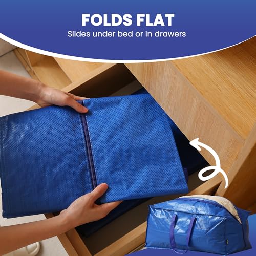 Extra Large Moving Bags - 8-Pack Heavy Duty Storage Duffel - Sturdy Backpack Straps Handles, Zippers - Reusable Moving Storage Bags for Clothes - Folding Collapsible Storage Tote Bag Set – Blue