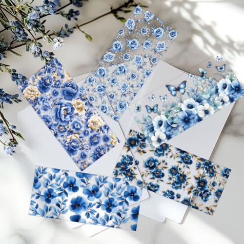 10 Sheets Flower UV DTF Cup Wraps for 16 OZ Glass, Blue Flower Rub on Transfers Waterproof PVC UV DTF Transfer Stickers for DIY Laptop Phone Case Decor - style: Blue Flower