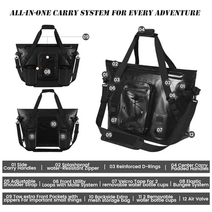 Insulated Fish Cooler Kill Bag with Flat Bottom-26x18 31x14 40x16 50x18 60x20 70x25 Inches Waterproof Fishing tackle Kill Cooler Bag - color: Black-26x18x9
