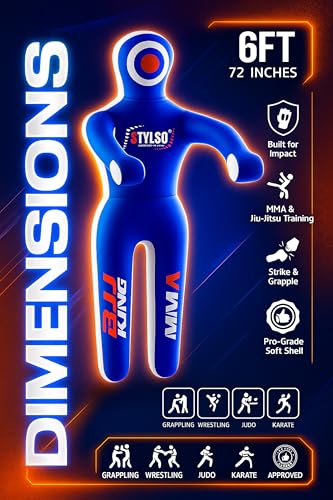 Unfilled Grappling Dummy – Adult Life Size Wrestling & BJJ Training Dummy, MMA Jiu Jitsu Judo Takedown & Throwing Practice, Heavy-Duty Triple-Stitched Canvas Submission Dummy - color: Blue, size: 6ft / 72"