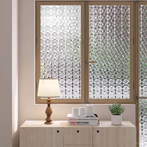 3D Diamonds Window Film, Frosted Privacy Window Film, Vinyl Decorative Window Decals, Static Clings No-Glue Removable Window Sticker for Home Bathroom Living Room (17.5 x 157.4 inch) - size: 17.5 x 157.4 inches