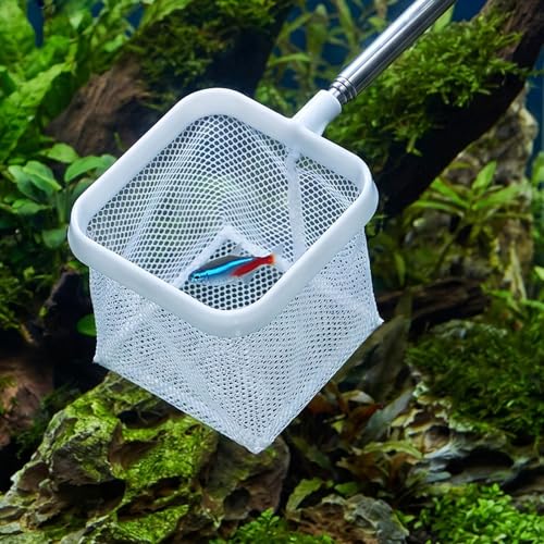 2pcs Aquarium Fish Net, 9.45" to 22.2" Long Handle, Handheld Fine Mesh Tank Scoop Net, Telescopic Cleaning Accessory for Aquatic Plants and Fish Debris