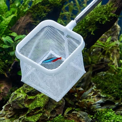 2pcs Aquarium Fish Net, 9.45" to 22.2" Long Handle, Handheld Fine Mesh Tank Scoop Net, Telescopic Cleaning Accessory for Aquatic Plants and Fish Debris