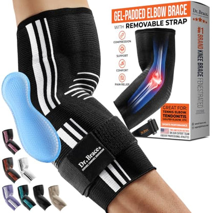 DR. BRACE® Elite Elbow Brace, Breathable Elbow Compression Sleeve - color: A Black-White, size: Medium