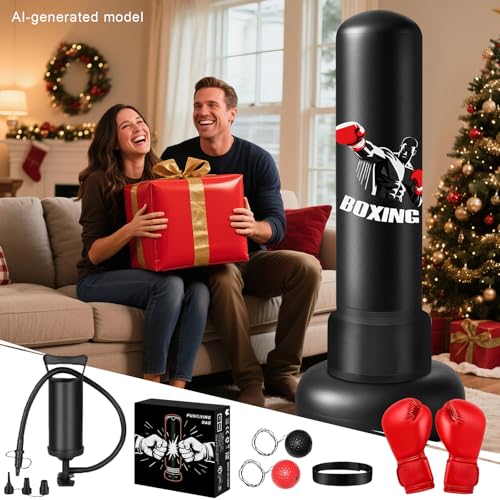 70" Punching Bag for Adults,Boxing Bag with Gloves and Pump(Black)