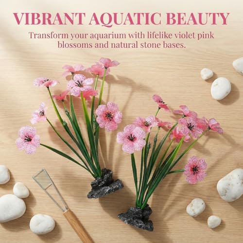 Luxshiny 2Pcs Decorative Fish Tank Plants Aquarium Supply Artificial Realistic Fake Aquarium Accessories for Desktop Home Office Wedding Decor Pink