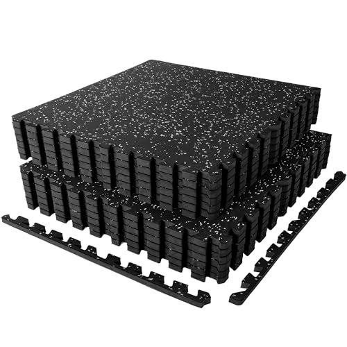 SUPERJARE 1" Extra-Thick Rubber Top Exercise Mat, Gym Flooring for Home Gym | Puzzle Gym Mat for Workout Equipment, Interlocking Floor Tiles with EVA Foam, 12 Pcs 48 Sq Ft, Black/Grey - size: 12 Tiles (48 Sq Ft)