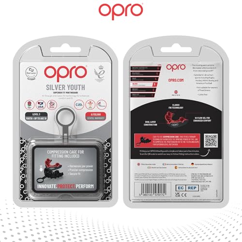 OPRO Silver Level Moldable Mouth Guard, Essential Fit, Black/Red - color: Black/Red, size: Youth (Under 10)