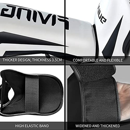 MMA Martial Arts Shin Guards,Muay Thai | Padded, Adjustable, Instep Protection, Muay Thai,Kickboxing,MMA Training, Professional Equipment - color: White, size: Medium