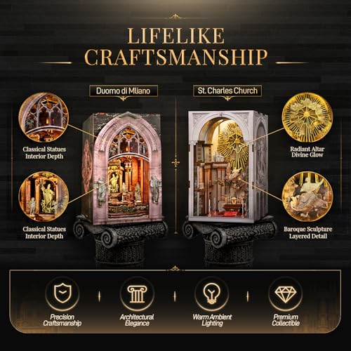 2 Sets of Book Nook Kit, DIY Miniature Dollhouse Church Booknook, Model Kits Craft Kits for Adults, Teens and Beginners, Tiny House Bookshelf Decor 3D Wooden Puzzle, Gifts for Family and Friends