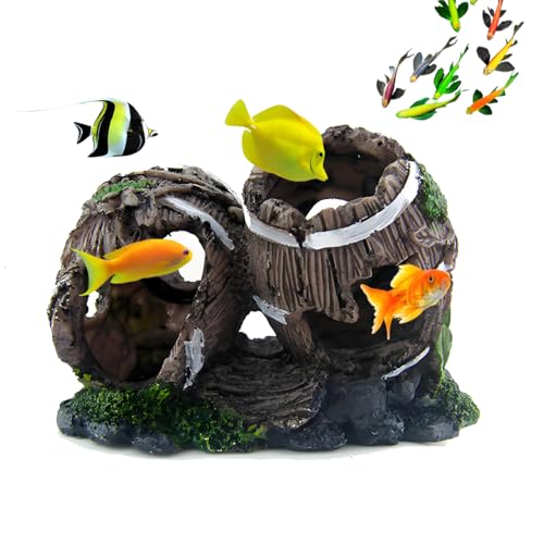 Aquarium Decorations Cave – Resin Fish Tank Ornament Barrel Hideout for Betta, Shrimp & Small Fish, Rock Cave Shelter Breeding & Hiding Decor Broken Barrel Aquarium Decoration (Broken Barrel-02)