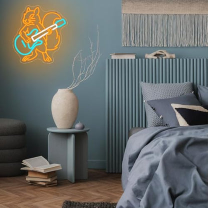 Squirrel Guitar Neon Sign for Wall Decor Beer Bar Guitar Neon Light, USB Powered Orange Squirrel Music Led Light Sign for Bar Live Music,Man Cave,Home, Party,Office, Bedroom - style: Squirrel Guitar