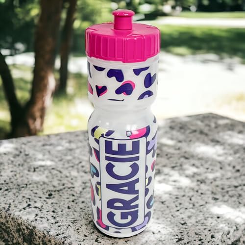 50 Strong | Personalized Kids Sports Water Bottle, 22 oz, Leopard Hearts - color: Hearts - Custom