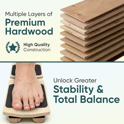 Ankle Balance Board & Foot Strengthener for Plantar Fasciitis Pain Relief | Single leg axis design for physical therapy, sprained ankle recovery and Achilles tendonitis, non slip wooden slant board