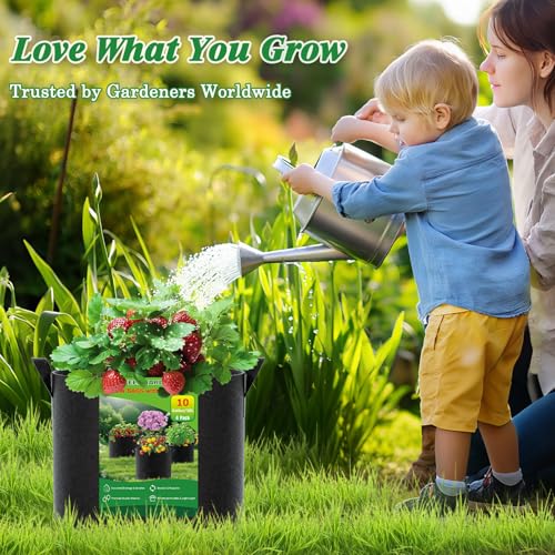 10 Gallon Grow Bags 4 Pack – 300G Thickened Fabric Plant Pots with Reinforced Handles, Breathable Drainage Planters for Vegetables, Tomatoes, Herbs, Indoor & Outdoor Gardening