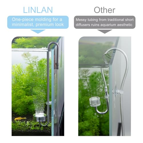 LINLAN 9.85in 304 Stainless Steel CO₂ Diffuser, Frosted Matte Material(One-Piece Molding), Equipped with Silicone Suction Cup + Replacement Diffusion Disc, Suitable for Rimless Planted Aquariums - size: 9.85in