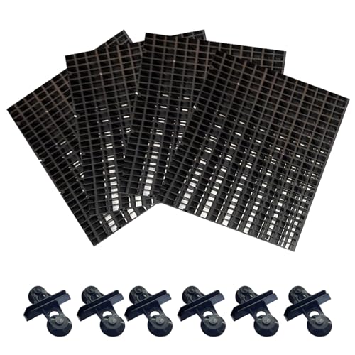 4pcs Aquarium Lid Hood Fish Tank Top Cover Terrarium Lid Plastic Grid Panel Egg Crate Grate with 6 Aquarium Glass Cover Board Clip Fish Tank Lid Anti-Jumping Net Cover (Black,11.6*11.6inch)