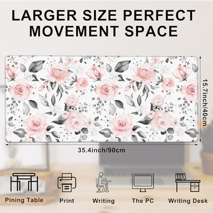 Desk Mat, Pink Rose Flowers Floral Large Extended Gaming Mouse Pad,Waterproof Non-Slip Rubber Base and Stitched Edges Desk Pad for Work Game Office Home 35.4x15.7in - color: Colour14