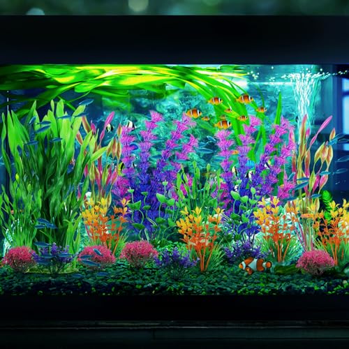 Fish Tank Decorations Plants, 20pcs Aquarium Decorations Plants Plastic, Fish Tank Accessories, Fish Cave and Hideout Ornaments, Aquarium Decor