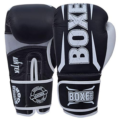 Boxing Gloves | Genuine Cowhide Real Leather | Muay Thai, Kickboxing, Sparring & Training | Pro Punching Gloves for Men & Women - color: BLACK/WHITE, size: 8OZ