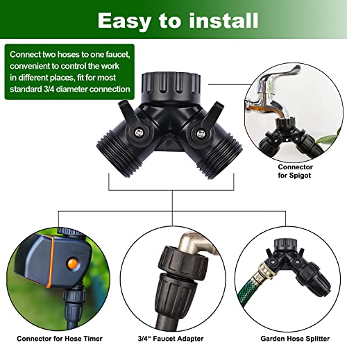 1/2 Inch Drip Irrigation Hose to Faucet Adapter for Drip Irrigation Tubing (.520" ID,.600" – .650" OD), 2 Way Y Water Splitter Connector for 3/4" Inch Garden Hose Spigot Faucet Bib - size: 1/2" Y Hose Splitter