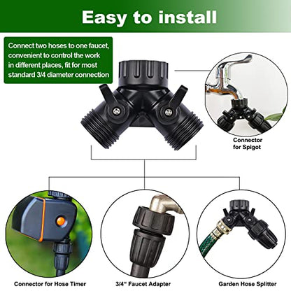 1/2 Inch Drip Irrigation Hose to Faucet Adapter for Drip Irrigation Tubing (.520" ID,.600" – .650" OD), 2 Way Y Water Splitter Connector for 3/4" Inch Garden Hose Spigot Faucet Bib - size: 1/2" Y Hose Splitter