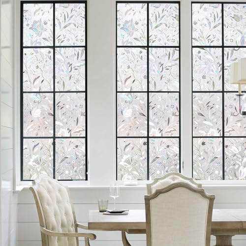 Window Film, Window Privacy Film, Window Vinyl Glass Covering, Stained Glass Decorative Film, Window Film Privacy Frosted Static Clings, Non-Adhesive, No-Glue (17.5 x 78.7 inch)