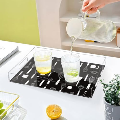 Acrylic Tray Clear Serving Vanity Ottoman Bathroom Coffee Table Countertop Organizer Raised Edge Spill Proof Spatulas Spoons Whisks Black - color: Spatulas Spoons Whisks Black
