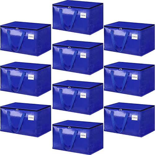 HomeHacks Moving Bags Heavy Duty with Strong Zippers and Handles Collapsible Moving Supplies, Storage Totes for Packing & Moving Storing 125L,10-Pack, Blue