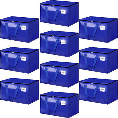 HomeHacks Moving Bags Heavy Duty with Strong Zippers and Handles Collapsible Moving Supplies, Storage Totes for Packing & Moving Storing 125L,10-Pack, Blue