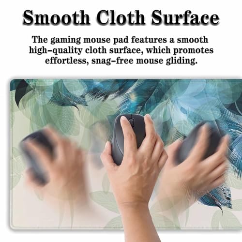 Gaming Mouse Pad Navy Desk Mat Large Desk Pads Mens Office Accessories Pad for Table Non-Slip Rubber Base Waterproof with Stitched Edges 35.4" X 15.7" for Game Office, Peacock Feather