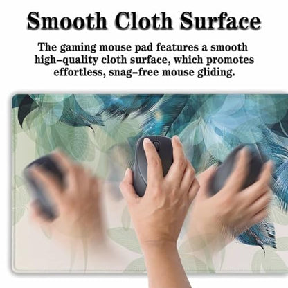 Gaming Mouse Pad Navy Desk Mat Large Desk Pads Mens Office Accessories Pad for Table Non-Slip Rubber Base Waterproof with Stitched Edges 35.4" X 15.7" for Game Office, Peacock Feather