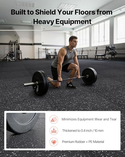 VEVOR 0.4Inch 48sq.ft 12 Tiles Gym Flooring for Home Gym, Rubber Top with High Density EVA Foam, 24 x 24In Gym Floor Exercise Equipment Mats, Interlocking Gym Mats, Puzzle Workout Mats, Black & Gray | Rubber Top with High Density EVA Foam, Lightweight Gym