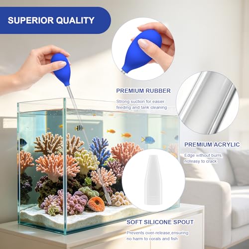 18.5" Coral Food Feeder Pipette for Axolotl Tank, Long Aquarium Spot Feeding Tube for Reef Marine Fish, Aquatic Plant Fertilizer Syringe, Fish Tank Accessories, 2 Pcs