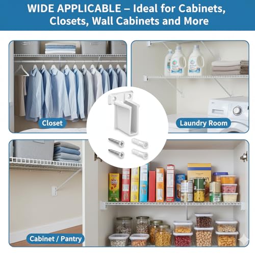 2 Pcs White Plastic Wire End Shelf Brackets，Wall Mount Closet Shelf Brackets, Shelf Support Brackets for Closets Cabinets with Expansion Screws Wire Shelving Accessories