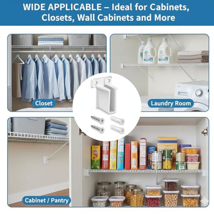 2 Pcs White Plastic Wire End Shelf Brackets，Wall Mount Closet Shelf Brackets, Shelf Support Brackets for Closets Cabinets with Expansion Screws Wire Shelving Accessories