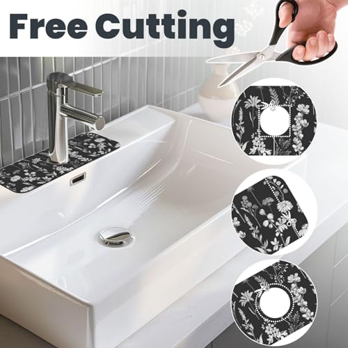 Faucet Draining Mat For Kitchen Sink, Wildflowers Plants Diatom Mud Absorbent Drain Pad For Bathroom Kitchen Sink Splash Guard Drying Mat - color: Wildflowers Plants