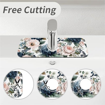 Kitchen Sink Splash Guard，Pink roses, blue hydrangeas-1 Faucet Mat Sink Gadgets-Super Absorbent Fast Drying Mat Drip Catcher for Kitchen, Bathroom,Sink Mat, Dish Drying Mat, Bathroom(15" X 5.5" ) - color: Pink roses, blue hydrangeas-1